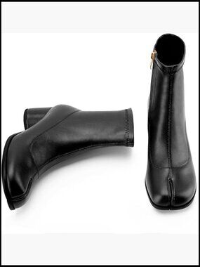 Split Toe Heeled Ankle Boots Chunky Low Heel Block Booties Tabi Ninja Shoes